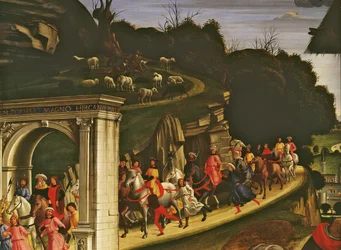 Adorazione dei pastori, dettaglio che mostra la processione dei Magi, 1485 (dettaglio)